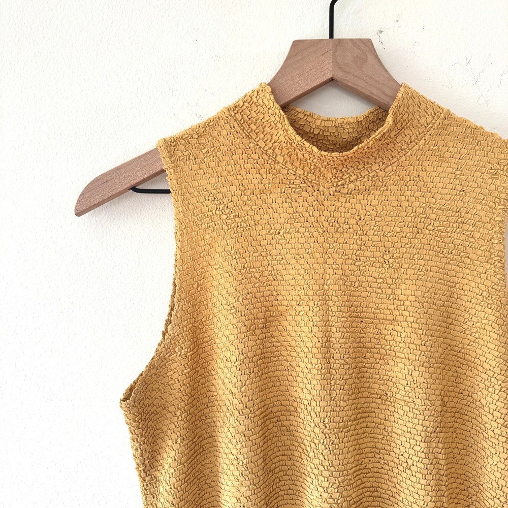 Vintage Y2K Gemelli Textured Tank Mustard Sleeveless‎ Mock Neck Size Medium
